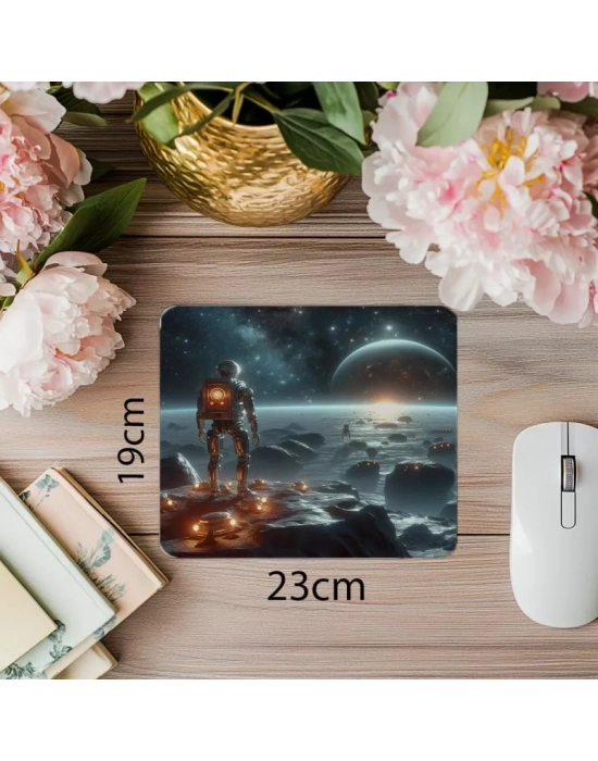 Yıldızlara Bakan Robot Temalı Mouse Pad - 19x23 cm 2 mm Dikdörtgen İthal Baskılı Mouse Pad
