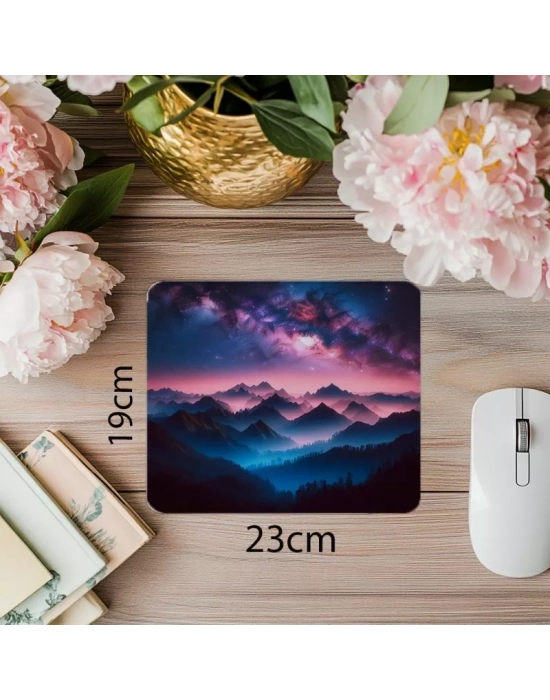 Yıldızlı Gökyüzü ve Dağlar Mousepad - 19x23 cm 2 mm Dikdörtgen İthal Baskılı Mouse Pad