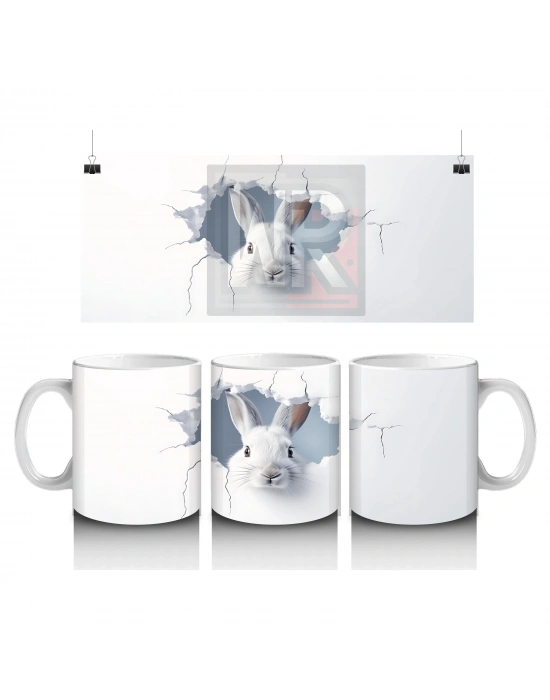 Yırtık Desen Arasından Çıkan Bembeyaz Tavşan – Baskılı Kupa