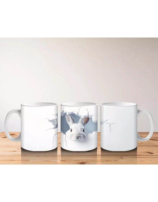 Yırtık Desen Arasından Çıkan Bembeyaz Tavşan – Baskılı Kupa