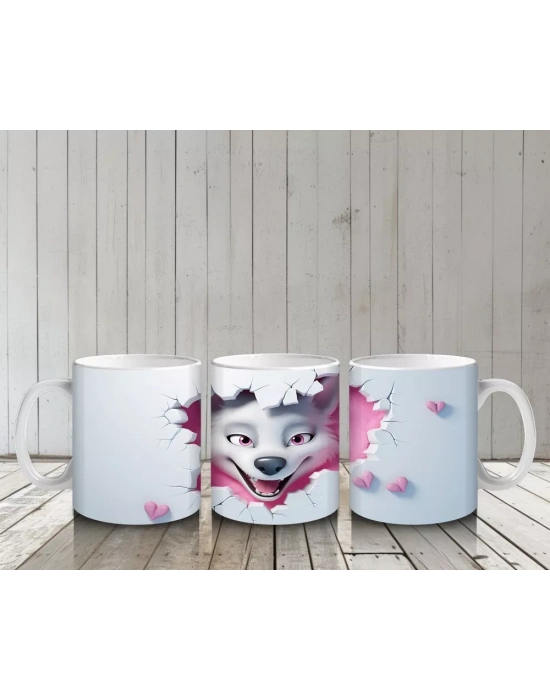 Yırtık Duvar Arasından Bakan Kurt – Baskılı Kahve Kupası