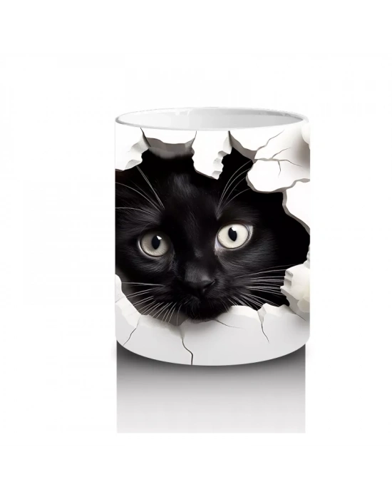 Yırtık Duvar Efektli Büyüleyici Siyah Kedi – Baskılı Kupa
