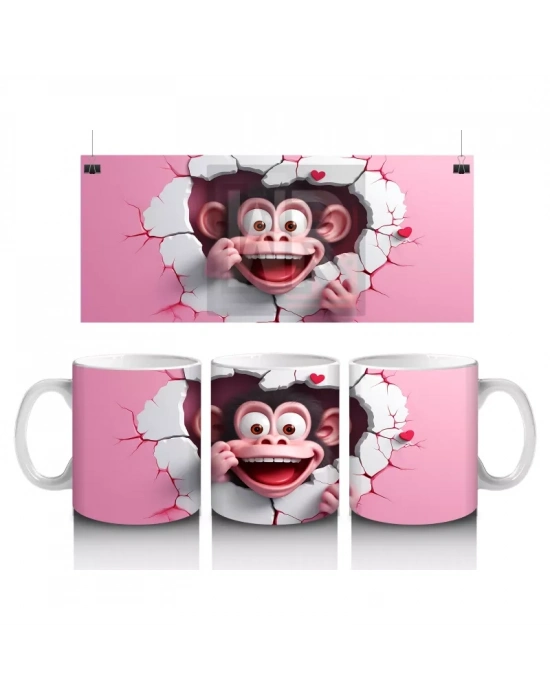 Yırtık Duvar Efektli Sevimli Maymun – Baskılı Kahve Kupası