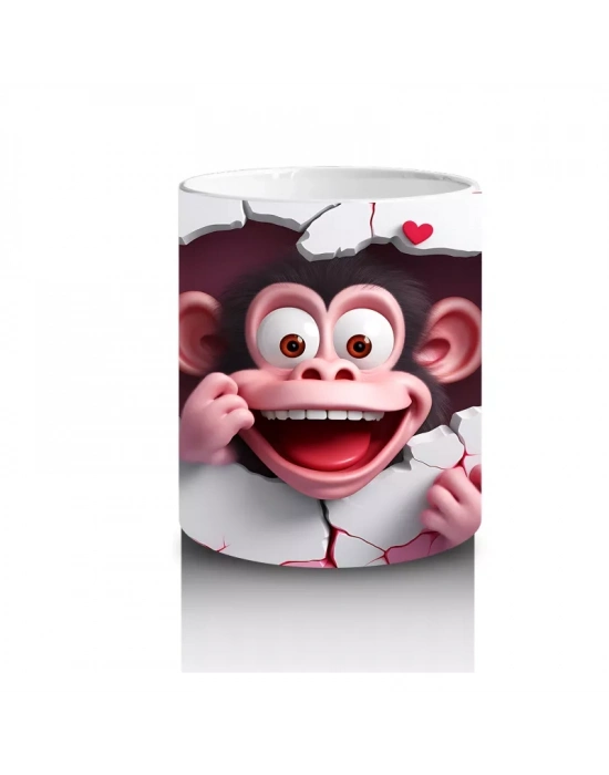 Yırtık Duvar Efektli Sevimli Maymun – Baskılı Kahve Kupası