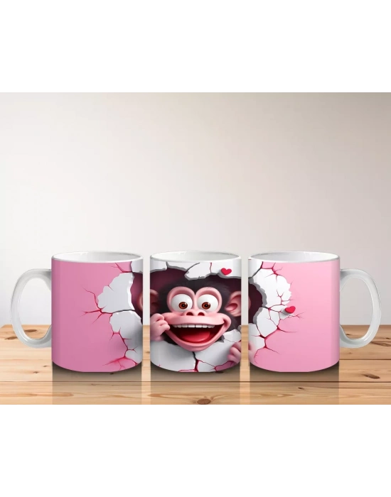Yırtık Duvar Efektli Sevimli Maymun – Baskılı Kahve Kupası
