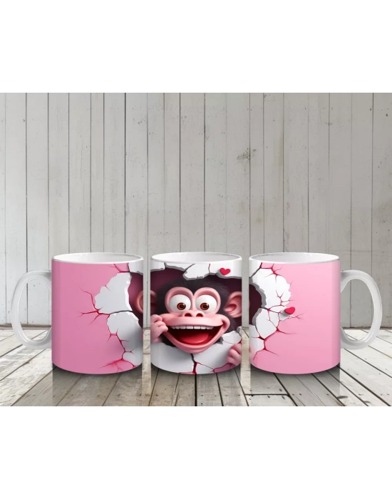 Yırtık Duvar Efektli Sevimli Maymun – Baskılı Kahve Kupası