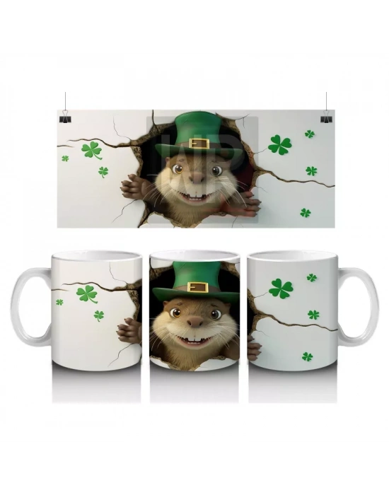 Yonca Desenli Şapkalı Fare – Baskılı Kahve Kupası