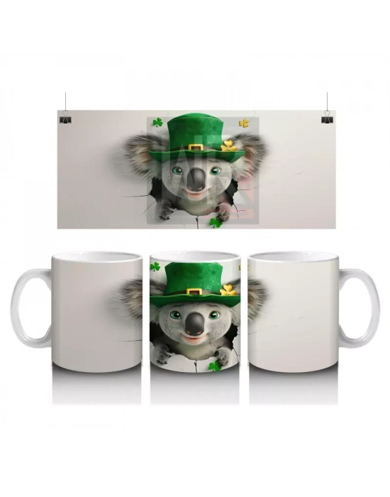 Yonca Şapkasıyla Sevimli Koala – Baskılı Kahve Kupası