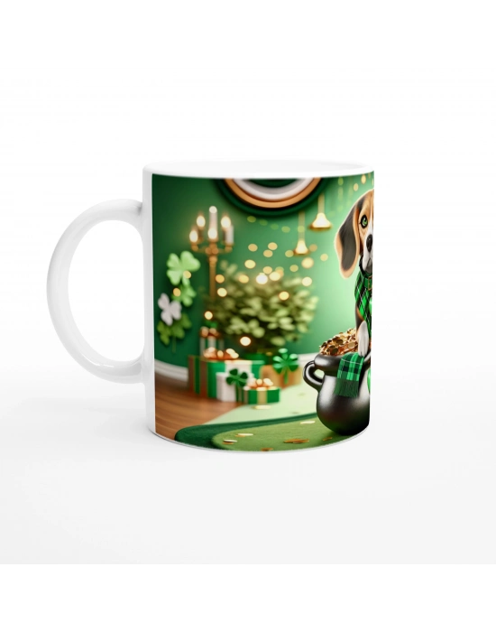 Yonca ve Altınlarla Bezenmiş Beagle Temalı Baskılı Kupa Bardak