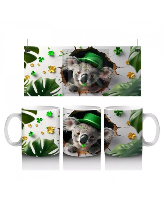 Yonca ve Yapraklarla Süslenmiş St. Patrick’s Koala - Baskılı kahve kupası