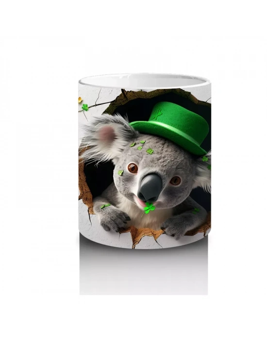 Yonca ve Yapraklarla Süslenmiş St. Patrick’s Koala - Baskılı kahve kupası