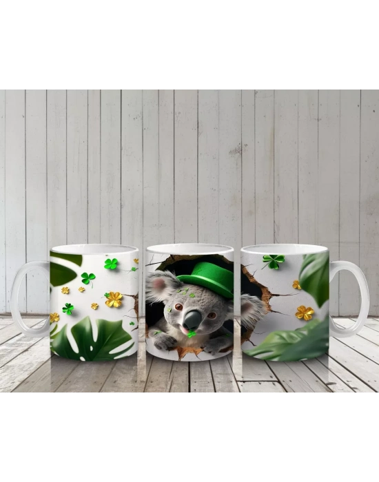 Yonca ve Yapraklarla Süslenmiş St. Patrick’s Koala - Baskılı kahve kupası