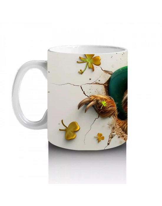 Yonca Yapraklarıyla Süslenmiş Gülümseyen Tembel Hayvan – Baskılı Kahve Kupası