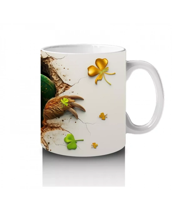 Yonca Yapraklarıyla Süslenmiş Gülümseyen Tembel Hayvan – Baskılı Kahve Kupası