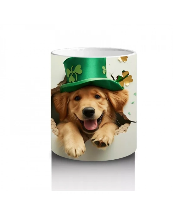 Yonca Yapraklarıyla Süslenmiş St. Patrick Retriever – Baskılı Kahve Kupası