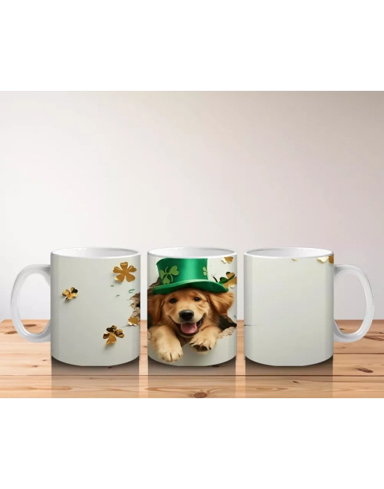 Yonca Yapraklarıyla Süslenmiş St. Patrick Retriever – Baskılı Kahve Kupası