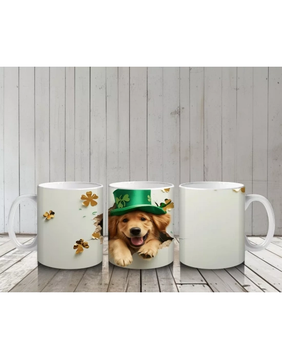 Yonca Yapraklarıyla Süslenmiş St. Patrick Retriever – Baskılı Kahve Kupası