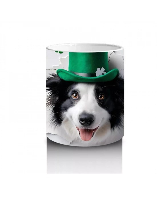 Yoncalarla Süslenmiş St. Patrick’s Temalı Border Collie - Baskılı kahve kupası
