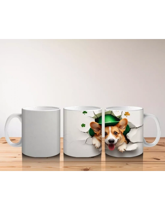 Yoncalı Kostüm Giymiş Sevimli Corgi - Baskılı Kahve Kupası