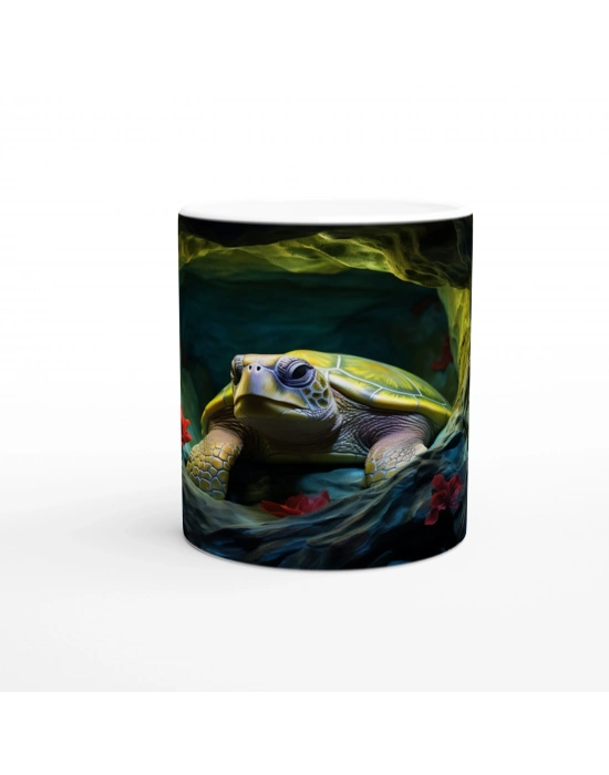 Yosunlu Mağarada Dinlenen Deniz Kaplumbağası Kupa Bardak