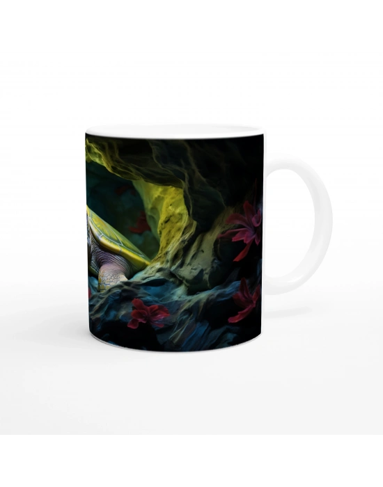 Yosunlu Mağarada Dinlenen Deniz Kaplumbağası Kupa Bardak