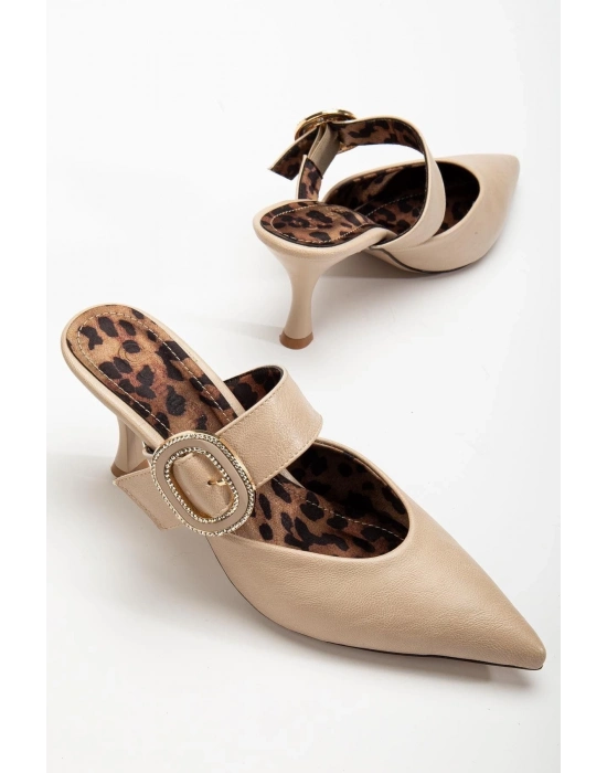 Yote Bej Cilt Topuklu Terlik