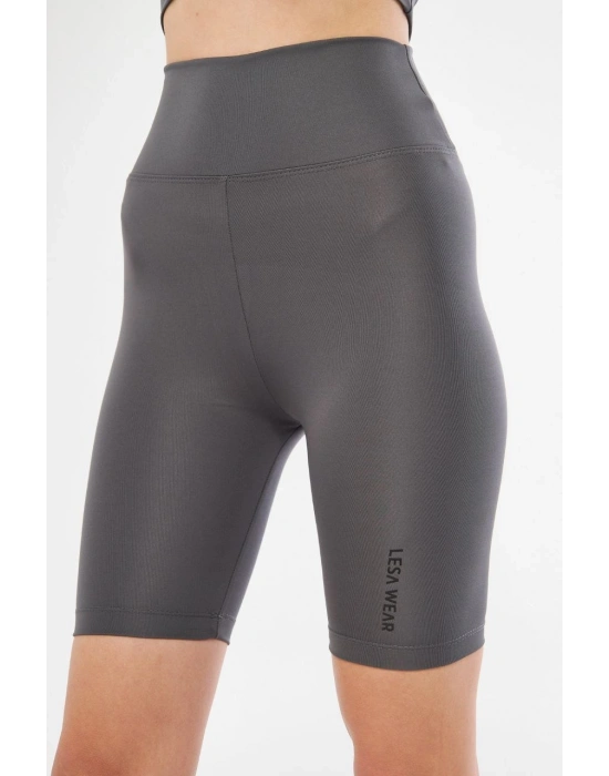 Yüksek Bel Biker Sporcu Şort - Füme