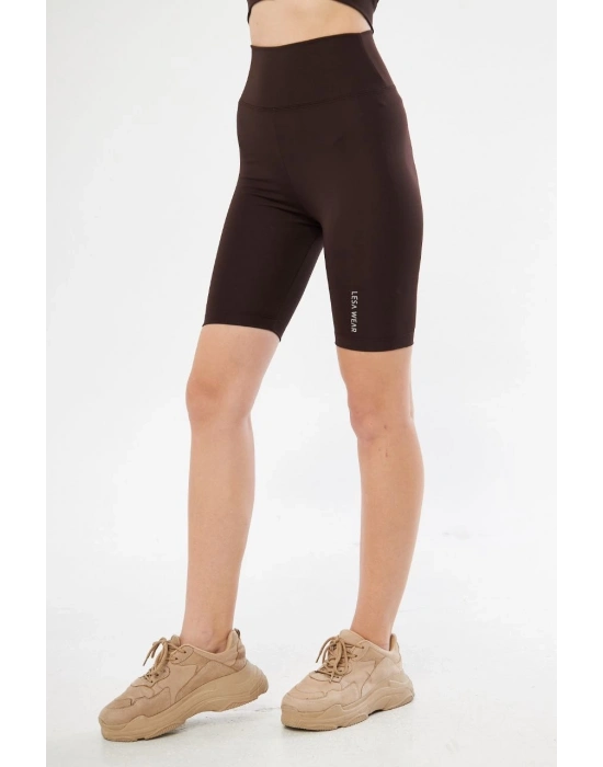 Yüksek Bel Biker Sporcu Şort - Kahve