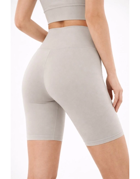 Yüksek Bel Biker Sporcu Şort - Taş