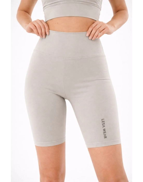 Yüksek Bel Biker Sporcu Şort - Taş