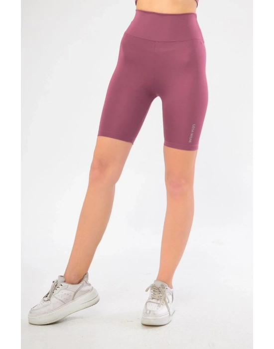 Yüksel Bel Dalgıç Biker Şort - Mor