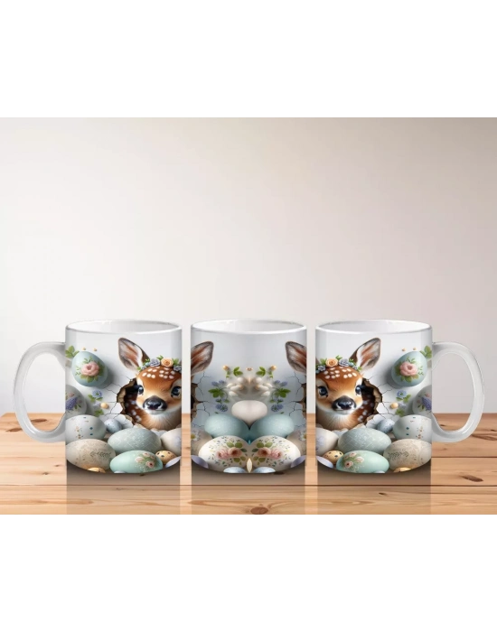 Yumurta Kabuklarından Bakan Sevimli Ceylanlar – Baskılı Kahve Kupası