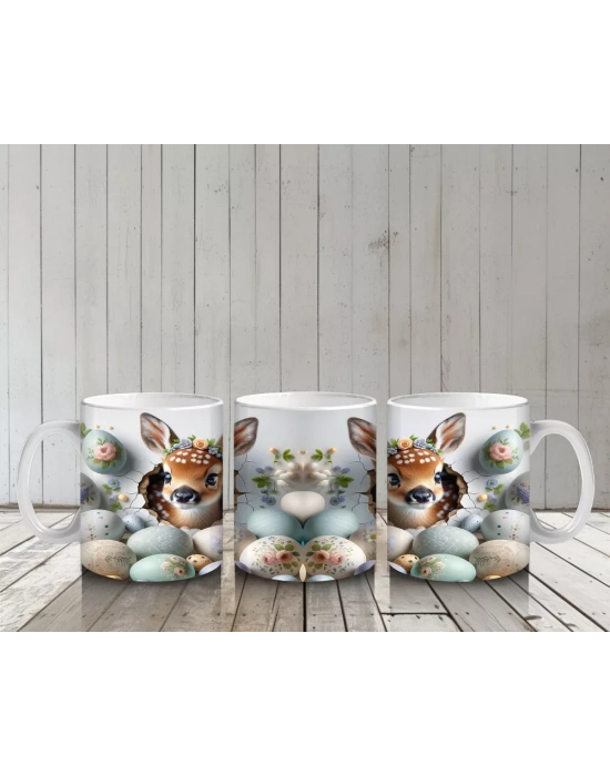 Yumurta Kabuklarından Bakan Sevimli Ceylanlar – Baskılı Kahve Kupası