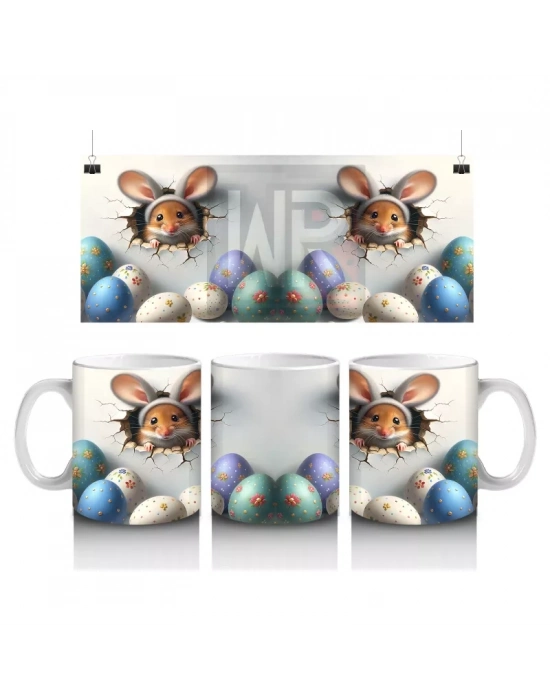 Yumurta Kabuklarından Bakan Sevimli Tavşanlar – Baskılı Kahve Kupası