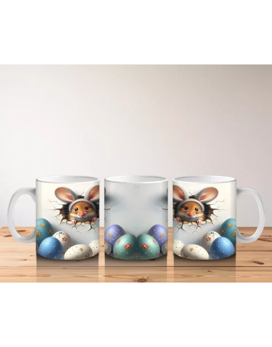 Yumurta Kabuklarından Bakan Sevimli Tavşanlar – Baskılı Kahve Kupası