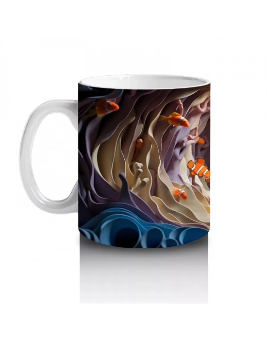 Yumuşak Dalgalar Arasında Yüzen Balıklar – Baskılı Kahve Kupası