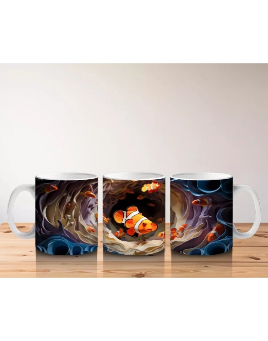 Yumuşak Dalgalar Arasında Yüzen Balıklar – Baskılı Kahve Kupası