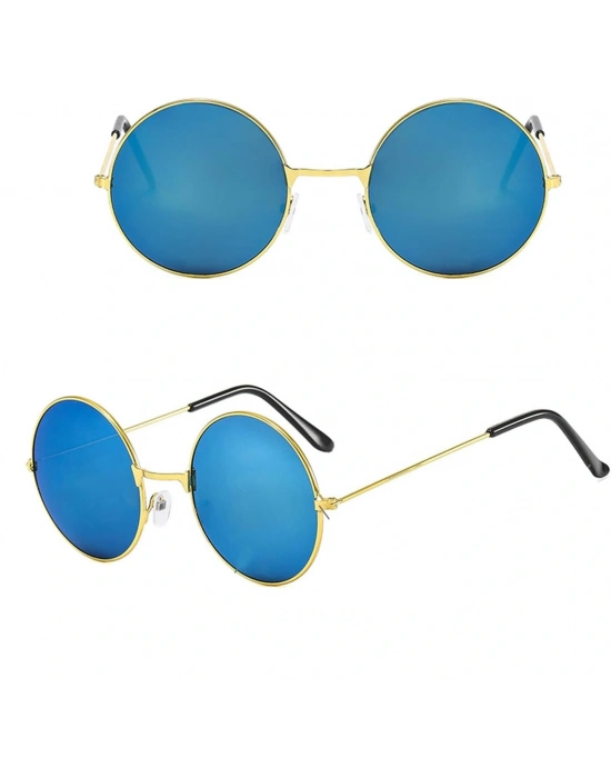 Yuvarlak Cam John Lennon Tarzı Gold Çerçeveli Mavi Gözlük