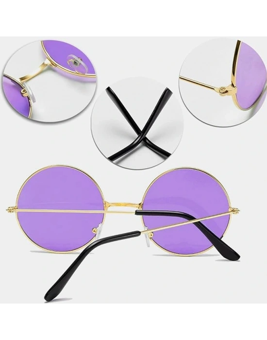 Yuvarlak Cam John Lennon Tarzı Gold Çerçeveli Mor Gözlük