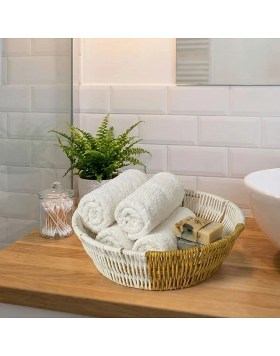 ®  Yuvarlak Çift Renkli Plastik Rattan Ekmek ve Meyve Sepeti - Çok Amaçlı Banyo ve Mutfak Düzenleyici - Yıkanabilir Tezgâh Üstü Organizer