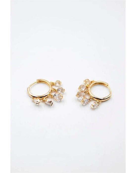 Yuvarlak Taşlı Shakira Küpe - Altın