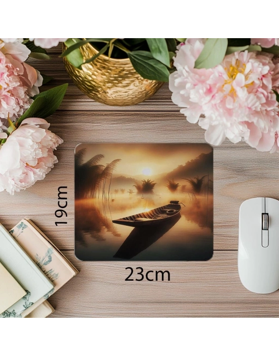 Yüzen Kayık Temalı Doğa Mousepad - 19x23 cm 2 mm Dikdörtgen İthal Baskılı Mouse Pad