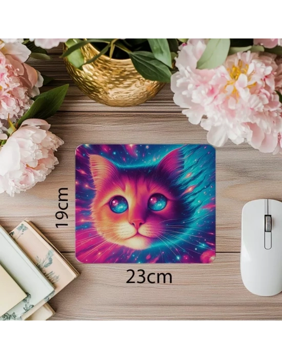 Yüzen Tatlı Uzay Kedisi Mousepad Tasarımı - 19x23 cm 2 mm Dikdörtgen İthal Baskılı Mouse Pad