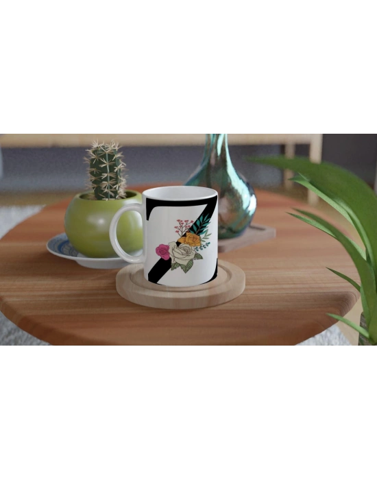 Z Harfi Çiçek Detaylı Kupa Bardak