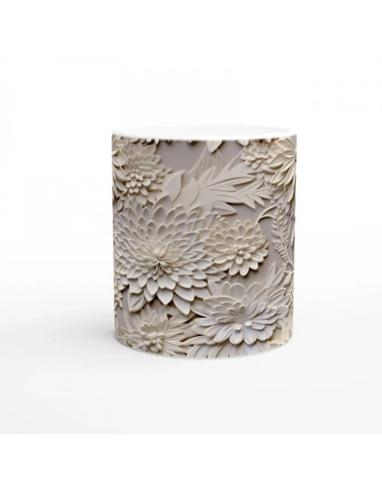 Zamansız Zarafet Beyaz Çiçekli Kupa