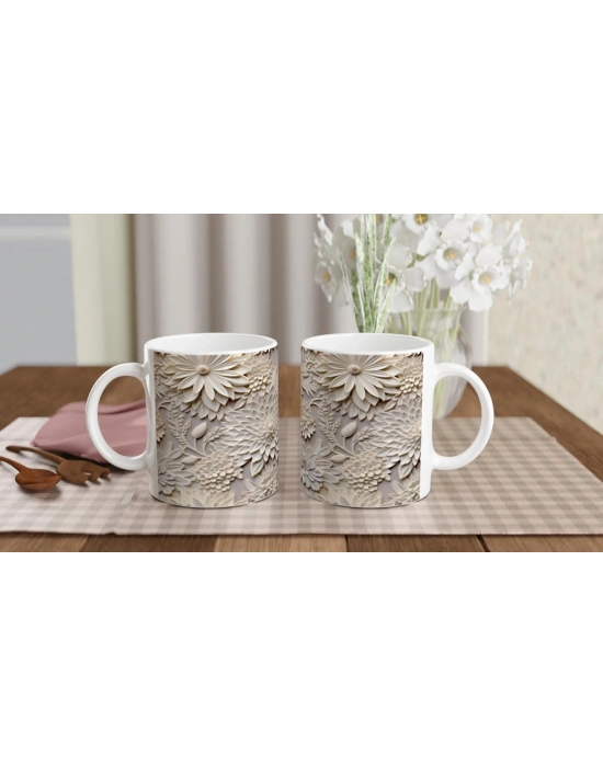 Zamansız Zarafet Beyaz Çiçekli Kupa