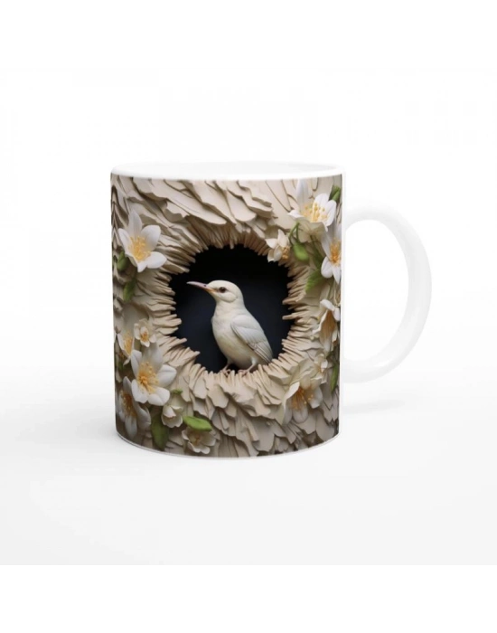 Zambaklar Arasında Beyaz Albino Kuş Temalı Baskılı Kupa Bardak