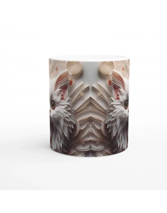 Zarif Beyaz Kedi Baskılı Kupa Bardak