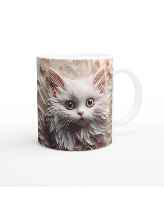 Zarif Beyaz Kedi Baskılı Kupa Bardak