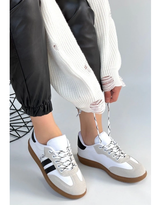 Zerti Beyaz Cilt Bağcıklı Spor Ayakkabı